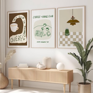 Set of 3 Aesthetic Christian Wall Art Bundle, Neutral Modern Christian Art Prints Coffee Shop Wall Art Cafe Retro Coffee Bar Decor Bible Art