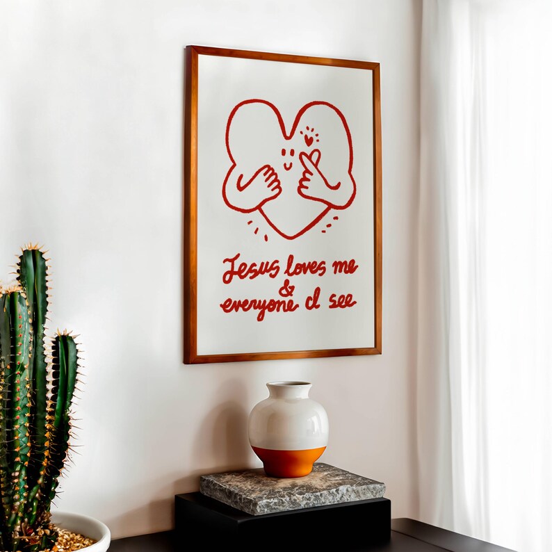 Jesus Loves Me Aesthetic Christian Wall Art, Retro Christian Wall Art, Modern Christian Art Print Trendy Christian Poster Christian Nursery