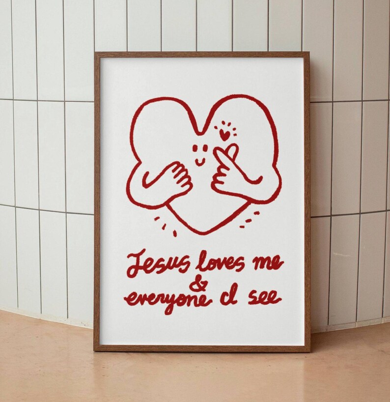 Jesus Loves Me Aesthetic Christian Wall Art, Retro Christian Wall Art, Modern Christian Art Print Trendy Christian Poster Christian Nursery