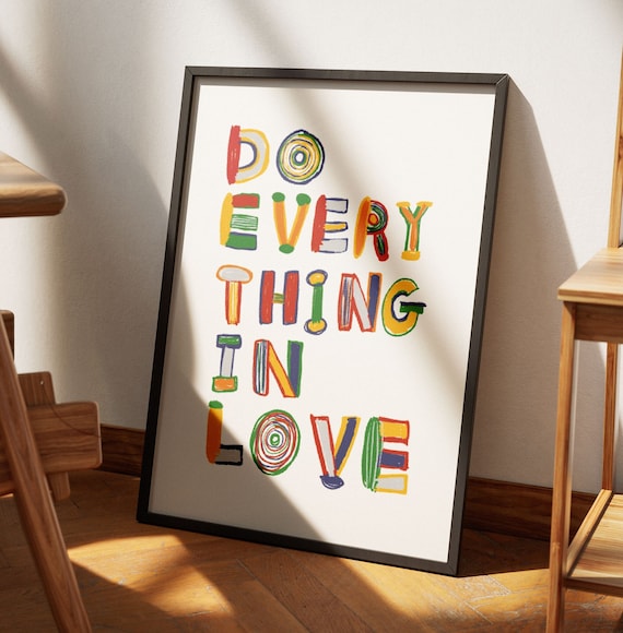 Do Everything In Love 1 Corinthians 16:14 Modern Bible Verse Art Print, Aesthetic Christian Wall Art, Retro Trendy Colorful Christian Poster