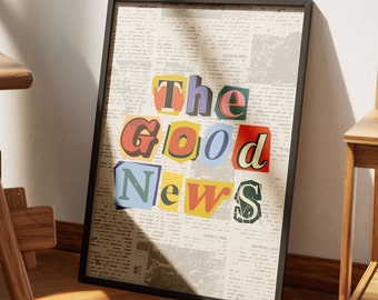 Aesthetic Christian Wall Art, Good News Wall Art, Newspaper Scrapbook Print Modern Christian Art Colorful Christian Poster Biblical Wall Art
