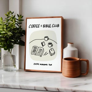 Aesthetic Christian Wall Art Coffee Bible Art Print Neutral Modern Christian Art Illustrated Retro Poster Christian Girl Faith Kitchen Decor