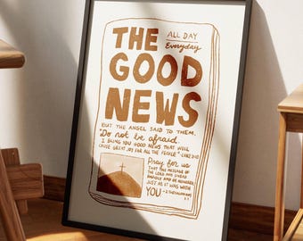 Fall Christian Wall Art Modern Bible Verse Print Luke 2:10, 2 Thessalonians 3, Good News Art Print Autumn Home Decor Brown Thanksgiving Art