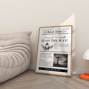 Good News Newspaper Vintage Aesthetic Christian Wall Art, Luke 2:10, 2 Thessalonians 3, Modern Bible Verse Wall Art Biblical Scripture Print
