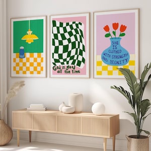 3er-Set Retro Ästhetisches christliches Wand-Kunst-Paket, moderne christliche Kunstdrucke, Gott ist gut, Sprüche 31, Salz und Licht Biblische Schrift