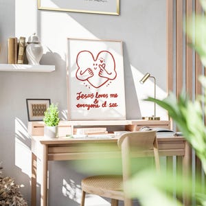 Jesus Loves Me Aesthetic Christian Wall Art, Retro Christian Wall Art, Modern Christian Art Print Trendy Christian Poster Christian Nursery