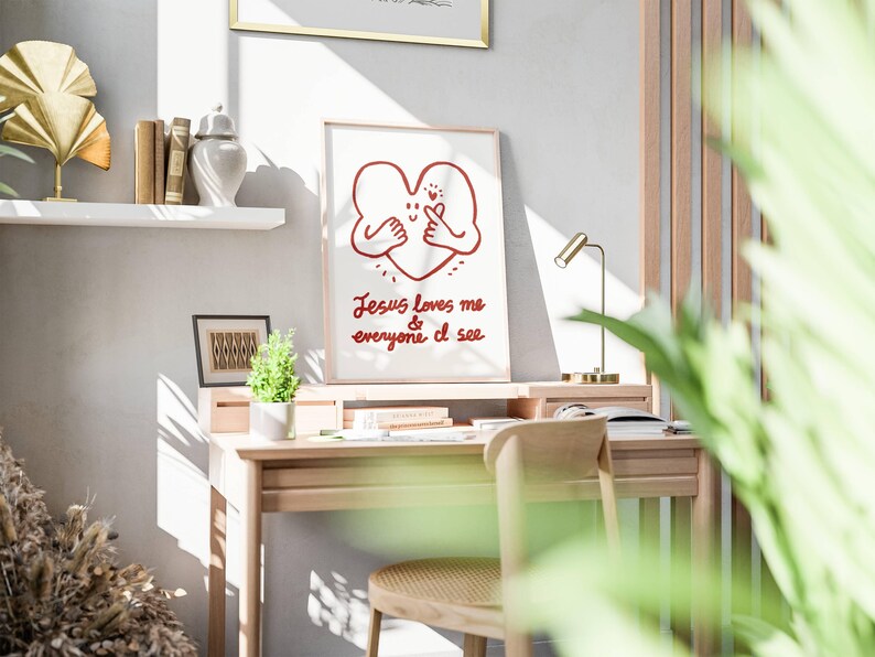 Jesus Loves Me Aesthetic Christian Wall Art, Retro Christian Wall Art, Modern Christian Art Print Trendy Christian Poster Christian Nursery