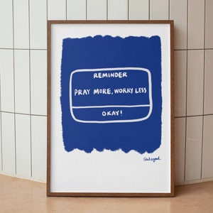 Pray More Worry Less Aesthetic Christian Art Print, Retro Christian Print, Modern Bible Quote, Prayer Room Decor Art, Trendy Reminder Poster