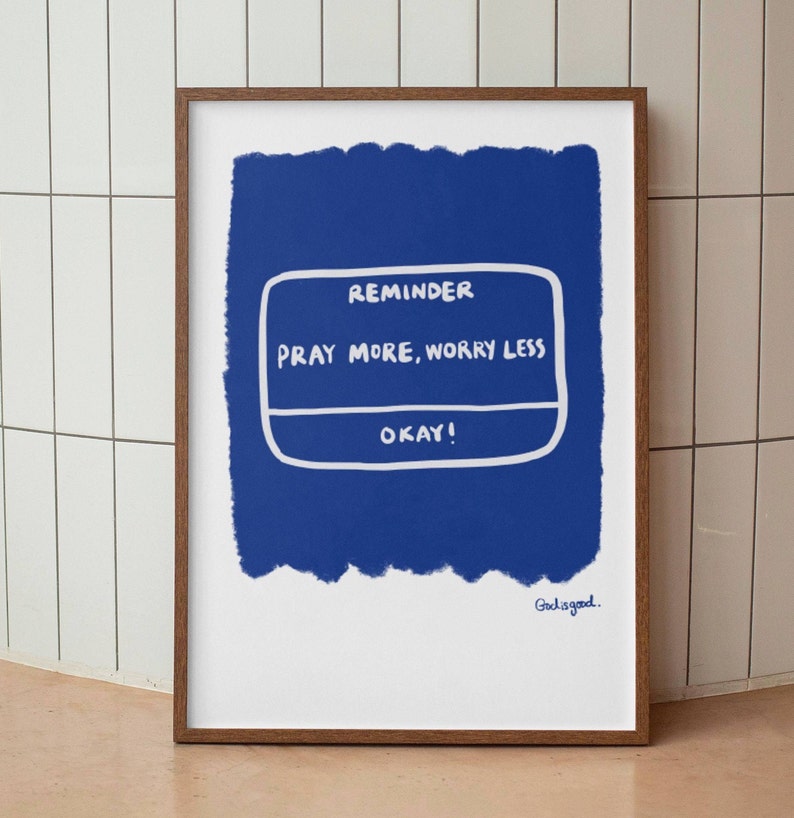 Pray More Worry Less Aesthetic Christian Art Print, Retro Christian Print, Modern Bible Quote, Prayer Room Decor Art, Trendy Reminder Poster