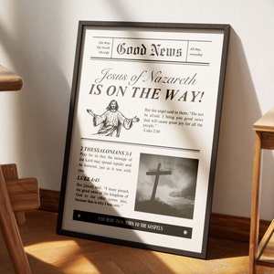 Good News Newspaper Vintage Aesthetic Christian Wall Art, Luke 2:10, 2 Thessalonians 3, Modern Bible Verse Wall Art Biblical Scripture Print