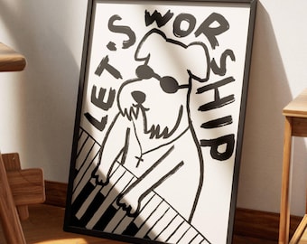 Aesthetic Christian Wall Art, Modern Christian Art Print Worship Poster, Puppy Dog Illustration Poster, Worship God Art Worship Leader Gift