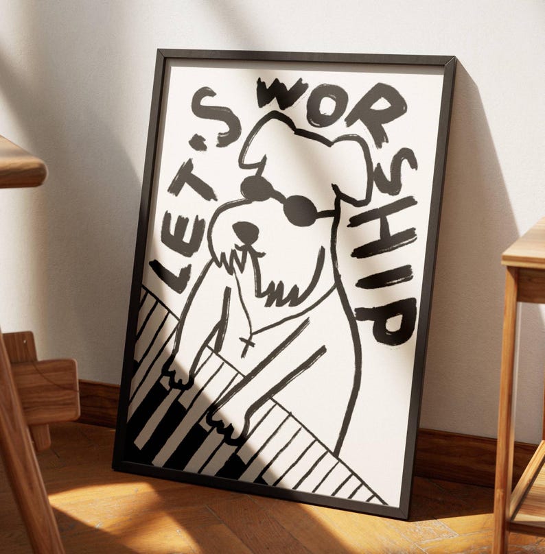 Aesthetic Christian Wall Art, Modern Christian Art Print Worship Poster, Puppy Dog Illustration Poster, Worship God Art Worship Leader Gift