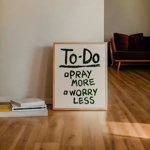 Pray More Worry Less Retro Christian Art Print, Aesthetic Christian Wall Art,  Modern Biblical Art, Prayer Room Decor Art, To Do List Poster
