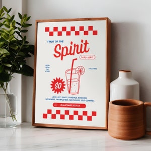 Fruit of the Spirit Retro Christian Poster, Aesthetic Christian Wall Art Galatians 5:22-23 Modern Bible Verse Art Vintage Biblical Scripture
