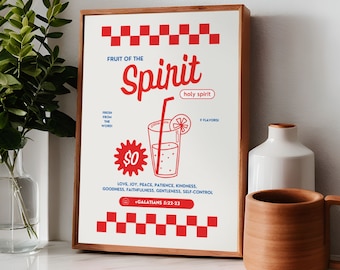 Fruit of the Spirit Retro Christian Poster, Aesthetic Christian Wall Art Galatians 5:22-23 Modern Bible Verse Art Vintage Biblical Scripture
