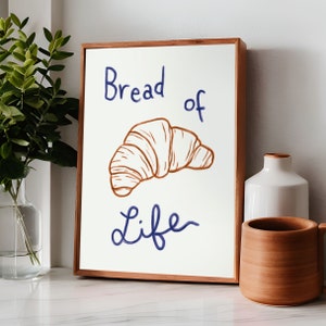 Bread Of Life John 6:35 Retro Christian Wall Art Modern Bible Verse Art Print Aesthetic Christian Croissant Poster Biblical Kitchen Decor