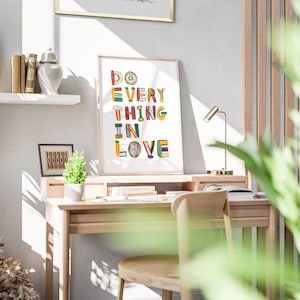 Do Everything In Love 1 Corinthians 16:14 Modern Bible Verse Art Print, Aesthetic Christian Wall Art, Retro Trendy Colorful Christian Poster
