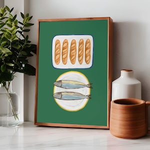 Jesus Feeds 5000, 5 Loaves Bread 2 Fish, Matthew 14 John 6 Modern Bible Verse Art Print Aesthetic Christian Wall Art Biblical Kitchen Decor