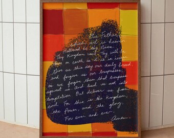 The Lord's Prayer Modern Bible Verse Wall Art, Retro Aesthetic Christian Art Matthew 6 Colorful Biblical Scripture Print Prayer Room Decor