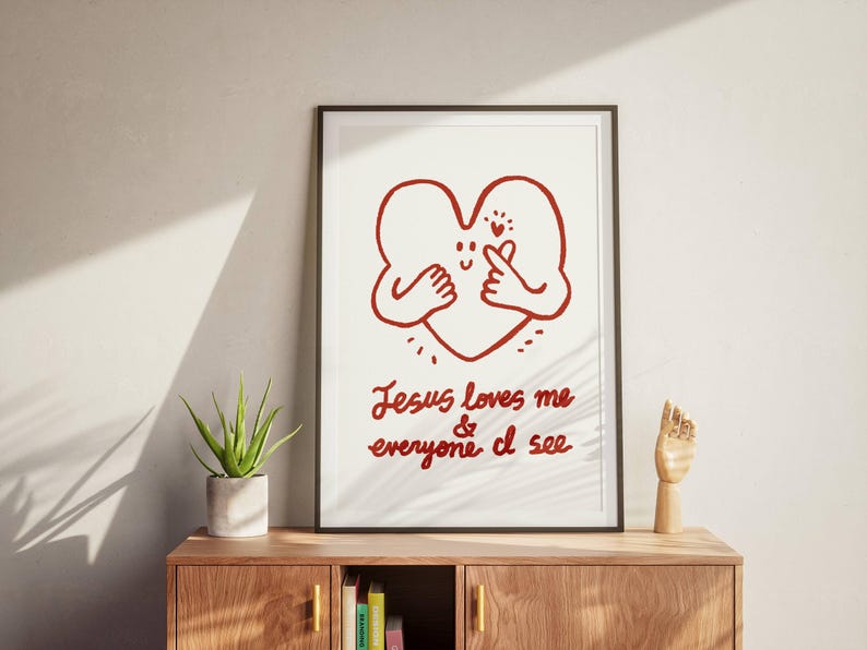 Jesus Loves Me Aesthetic Christian Wall Art, Retro Christian Wall Art, Modern Christian Art Print Trendy Christian Poster Christian Nursery