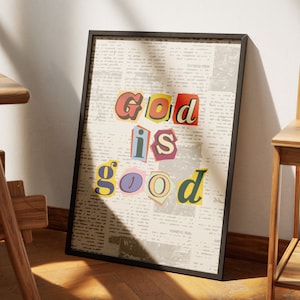 Gott ist gut ästhetische christliche Wandkunst, Zeitungs-Sammelalbum-Druck-moderne christliche Kunst-bunte christliche Plakat-Weinlese-biblische Wand-Kunst