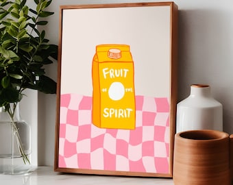 Fruit of the Spirit Retro Christian Print, Aesthetic Christian Wall Art Galatians 5:22-23 Modern Bible Verse Art Biblical Scripture Poster