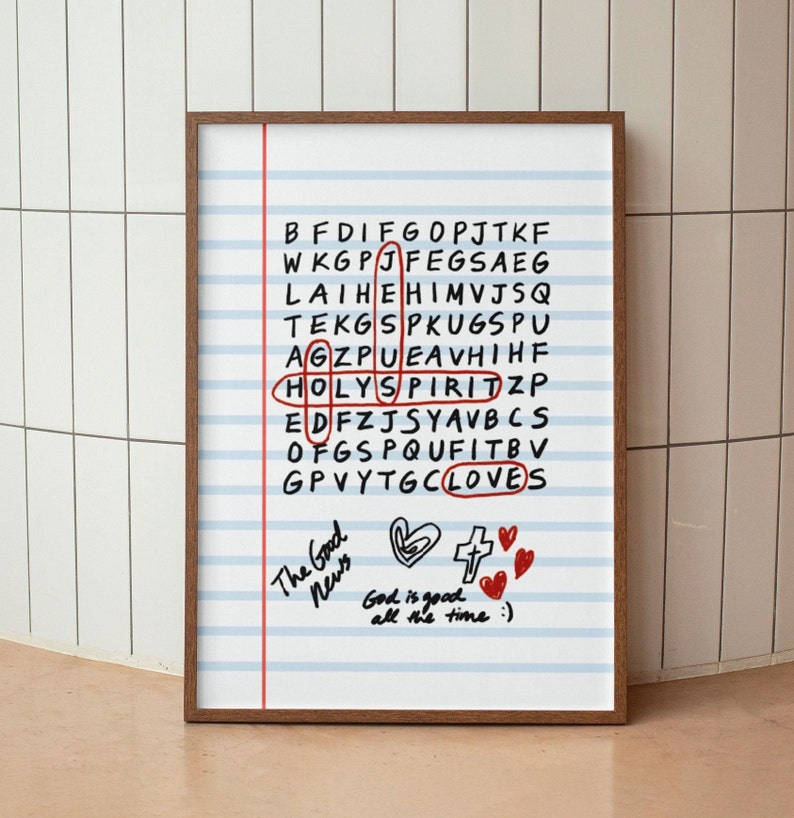 God Jesus Holy Spirit Crossword Puzzle Retro Aesthetic Christian Wall Art, Coquette Wall Art, God Is Good Art Print, Modern Christian Poster