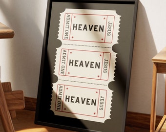 Ticket To Heaven Retro Christian Wall Art Aesthetic Christian Art Print Christian Girl Trendy Christian Poster Good Times Art Jesus Wall Art