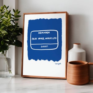 Pray More Worry Less Aesthetic Christian Art Print, Retro Christian Print, Modern Bible Quote, Prayer Room Decor Art, Trendy Reminder Poster