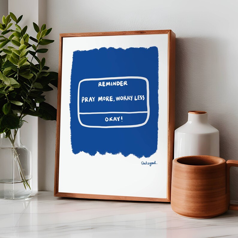 Pray More Worry Less Aesthetic Christian Art Print, Retro Christian Print, Modern Bible Quote, Prayer Room Decor Art, Trendy Reminder Poster