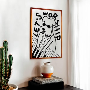 Aesthetic Christian Wall Art, Modern Christian Art Print Worship Poster, Puppy Dog Illustration Poster, Worship God Art Worship Leader Gift