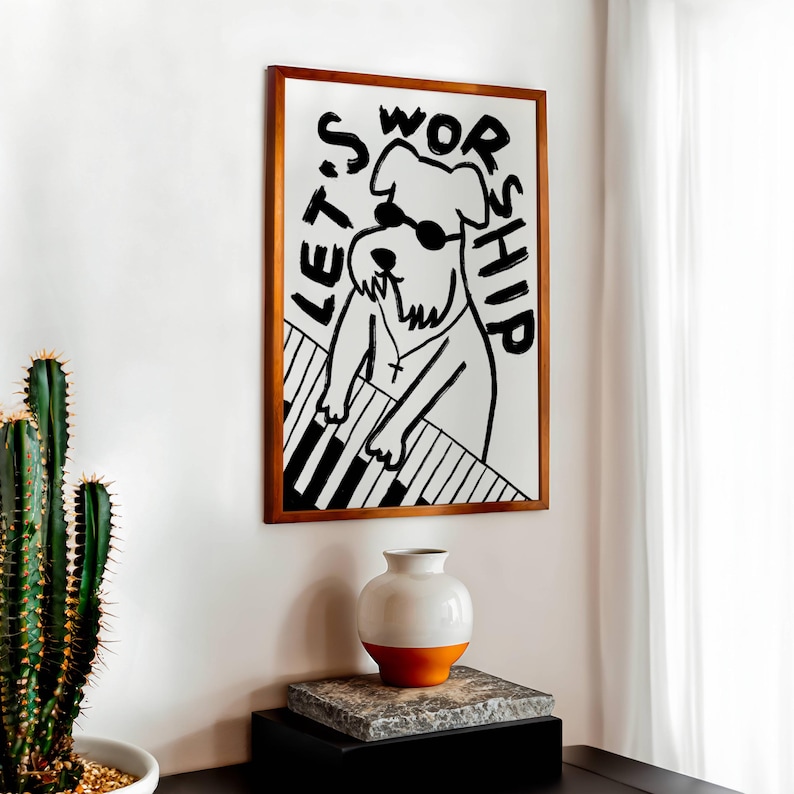 Aesthetic Christian Wall Art, Modern Christian Art Print Worship Poster, Puppy Dog Illustration Poster, Worship God Art Worship Leader Gift