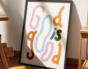 God Is Good Aesthetic Christian Wall Art, Modern Christian Art, Pastel Colorful Trendy Christian Poster, Retro Groovy Christian Art Print