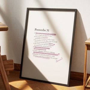 Proverbs 31 Coquette Room Decor, Aesthetic Christian Wall Art, Modern Bible Verse Art, Coquette Christian Girl Home Decor Biblical Scripture