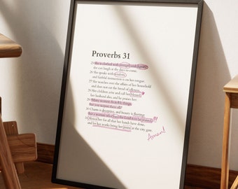 Proverbi 31 Decorazione per la stanza Ciquette, Arte murale cristiana estetica, Arte moderna con versetti biblici, Decorazione per la casa per ragazze cristiane Citazioni bibliche