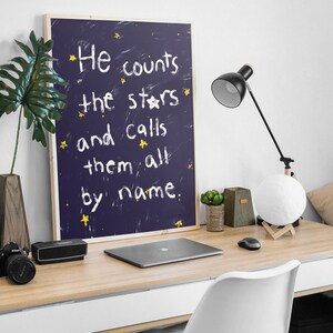 Psalm 147:4 He Counts The Stars and calls them all by name, Hand illustration Modern Bible Verse Wall Art, Aesthetic Christian Art, Biblical Scripture Art Print, Christian Bible Poster