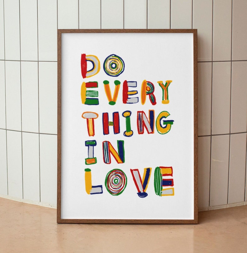 Do Everything In Love 1 Corinthians 16:14 Modern Bible Verse Art Print, Aesthetic Christian Wall Art, Retro Trendy Colorful Christian Poster