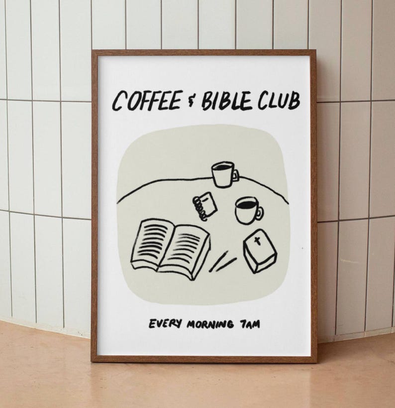 Aesthetic Christian Wall Art Coffee Bible Art Print Neutral Modern Christian Art Illustrated Retro Poster Christian Girl Faith Kitchen Decor