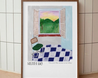 Where You Go I Will Go Ruth 1:16 Modern Bible Verse Wall Art, Aesthetic Christian Wall Art, Christian Marriage Biblical Scripture Art Poster