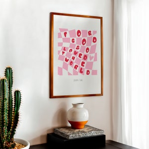 For God So Loved The World, John 3:16 Retro Groovy Christian Wall Art, Aesthetic Christian Girl Wall Art, Coquette Biblical Scripture Print