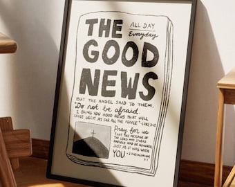 Ästhetische christliche Wandkunst, Lukas 2:10, 2 Thessalonicher 3, Gute Nachricht Kunstdruck, Neutrale moderne Bibelverse, Biblische Schrift Poster