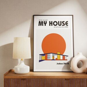 Joshua 24:15 Modern Bible Verse Art, Bauhaus architecture Wall Art, As For Me And My House we will serve the Lord, Biblical Scripture Art Print Aesthetic Christian God Poster