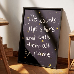 Psalm 147:4 He Counts The Stars Modern Bible Verse Wall Art, Aesthetic Christian Art, Biblical Scripture Art Print Celestial Christian Print