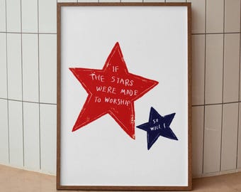 Adoración de estrellas, yo también lo haré, arte mural cristiano estético, Salmos 148, versículo bíblico moderno, impresión artística, póster celestial, himno, arte cristiano para guardería.