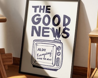 The Good News Retro Aesthetic Christian Wall Art, Retro TV Art Print, Gospels Wall Art Modern Bible Verse Wall Art Biblical Scripture Poster