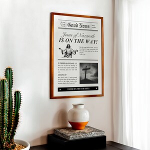 Good News Newspaper Vintage Aesthetic Christian Wall Art, Luke 2:10, 2 Thessalonians 3, Modern Bible Verse Wall Art Biblical Scripture Print