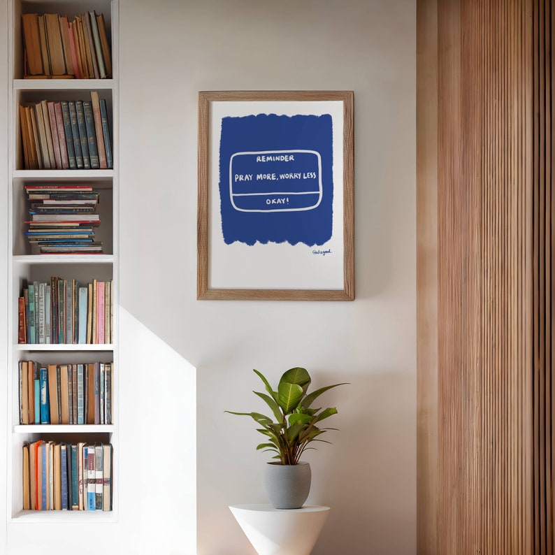 Pray More Worry Less Aesthetic Christian Art Print, Retro Christian Print, Modern Bible Quote, Prayer Room Decor Art, Trendy Reminder Poster
