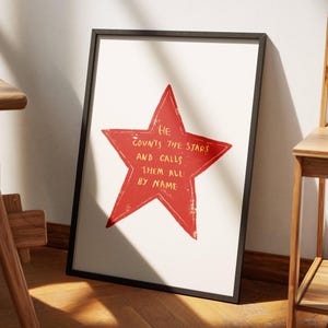 He Counts The Stars Psalm 147:4 Modern Bible Verse Wall Art, Retro Aesthetic Christian Art Print Biblical Scripture Art Celestial Star Print