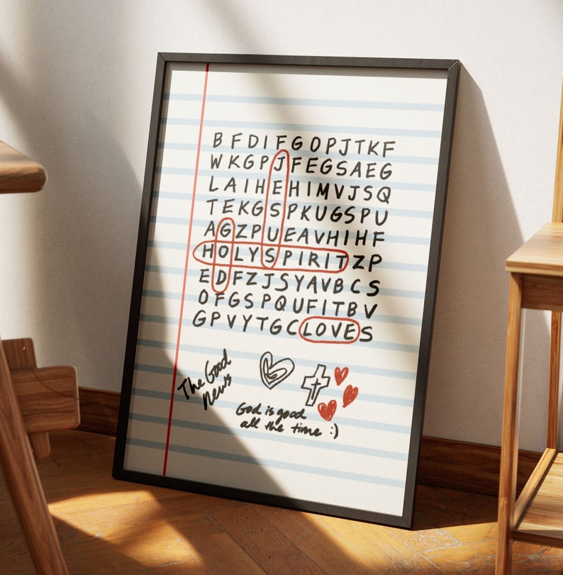 God Jesus Holy Spirit Crossword Puzzle Retro Aesthetic Christian Wall Art, Coquette Wall Art, God Is Good Art Print, Modern Christian Poster