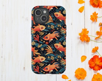 Japanese Fish Tough Phone Case, Japanese Folk Art Inspired Phone Case, Unique Phone Case Gifts, iPhone Samsung Pixel, Colorful Phone Casing